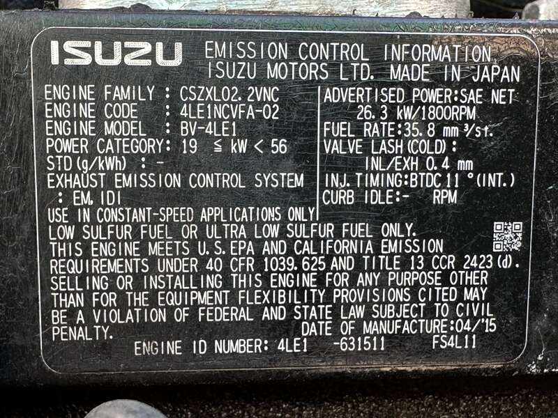 Used Winpower DR20 Isuzu BV-4LE1 Rental Grade Diesel Generator 6886 Hrs EPA Tier 3