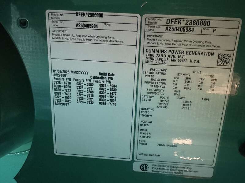 New Cummins DFEK QSX15-G9 Diesel Generator EPA Tier 2