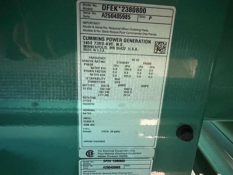 New Cummins DFEK QSX15-G9 Diesel Generator EPA Tier 2