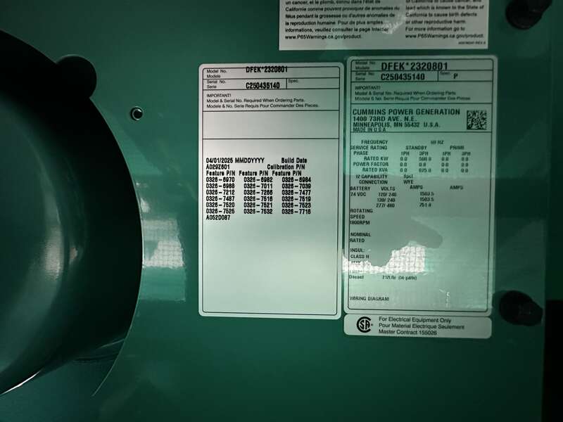 New Cummins DFEK QSX15-G9 Diesel Generator EPA Tier 2