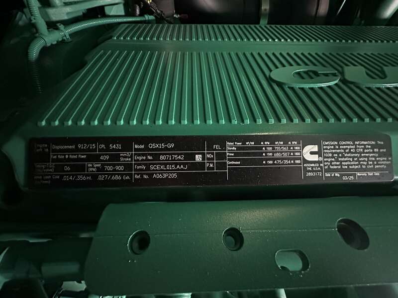 New Cummins DFEK QSX15-G9 Diesel Generator EPA Tier 2