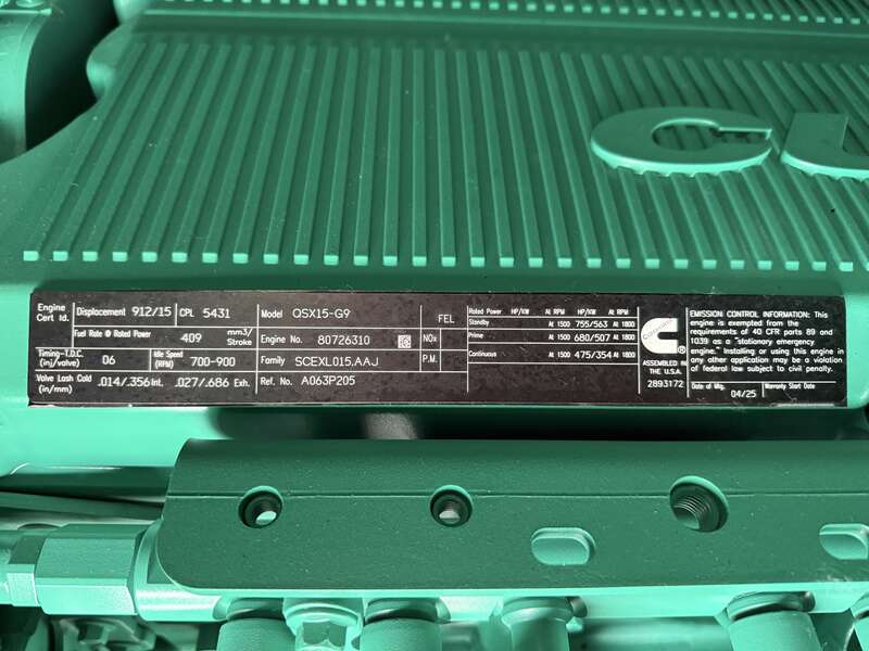 New Cummins DFEK QSX15-G9 Diesel Generator EPA Tier 2