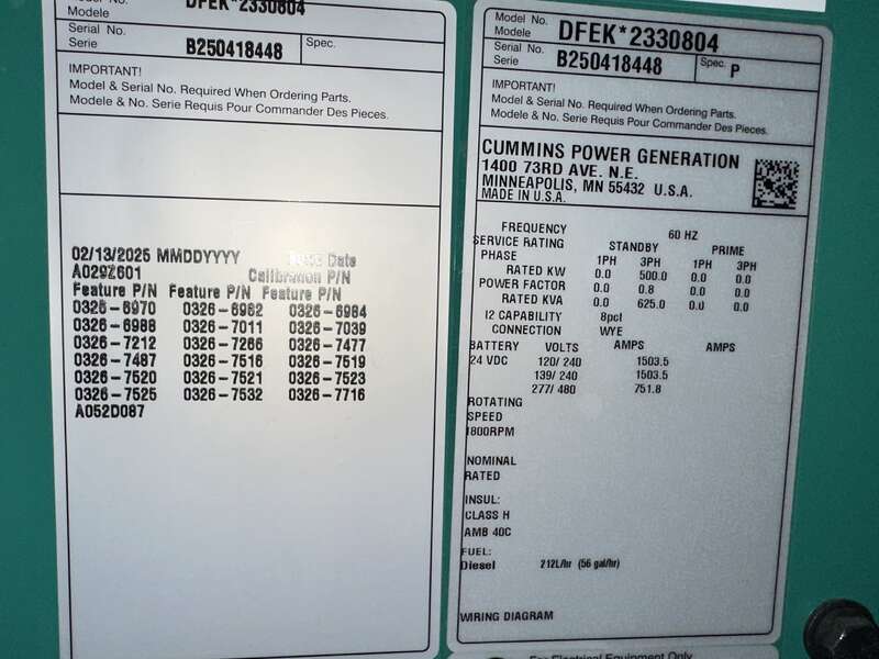 New Cummins DFEK QSX15-G9 Diesel Generator EPA Tier 2