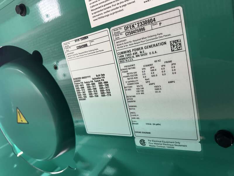 New Cummins DFEK QSX15-G9 Diesel Generator EPA Tier 2