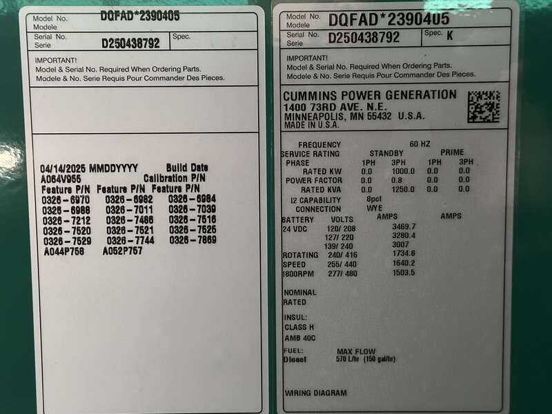 New Cummins DQFAD QST30-G5 NR2 Diesel Generator, EPA Tier 2