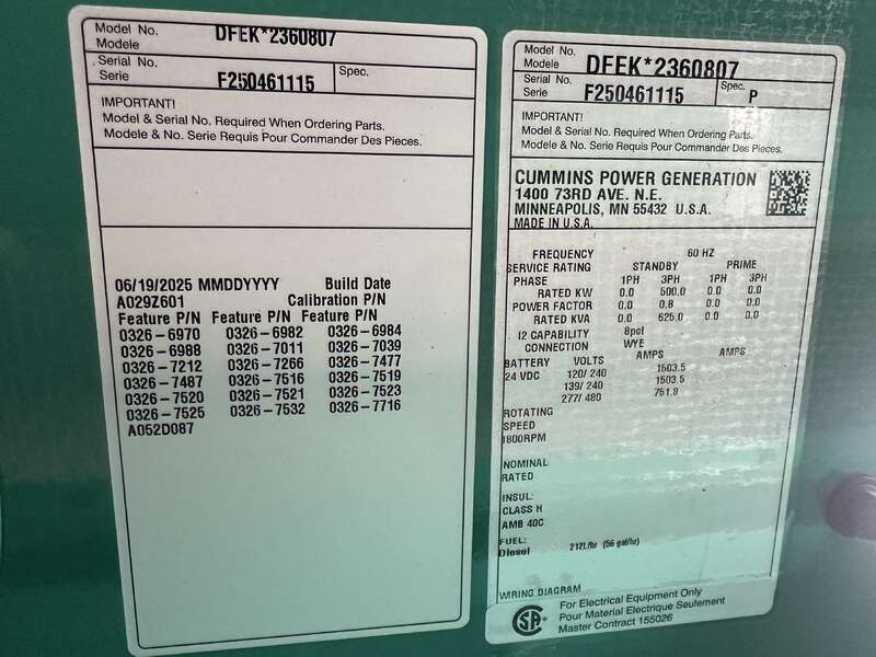 New Cummins DFEK QSX15-G9 Diesel Generator EPA Tier 2