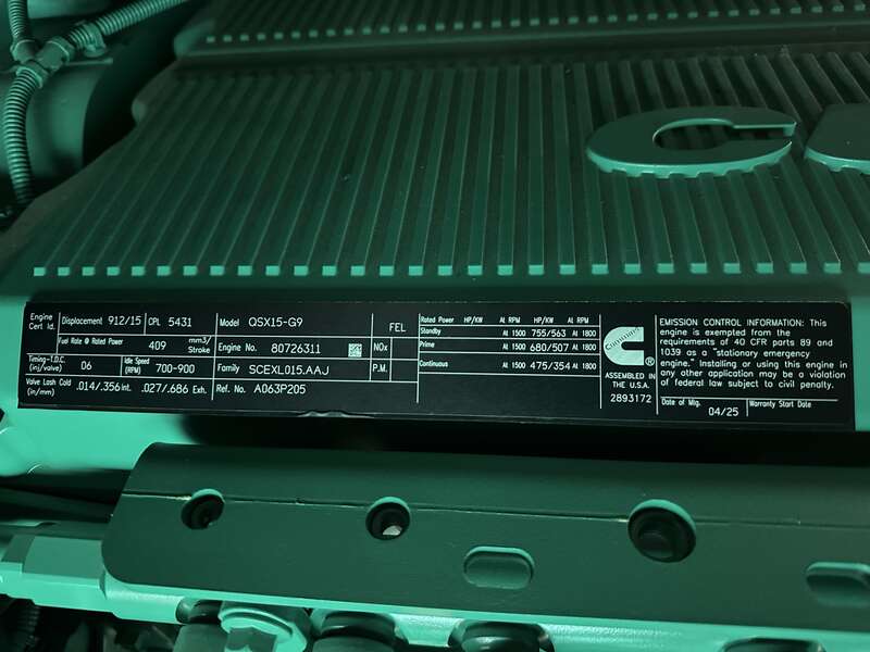 New Cummins DFEK QSX15-G9 Diesel Generator EPA Tier 2