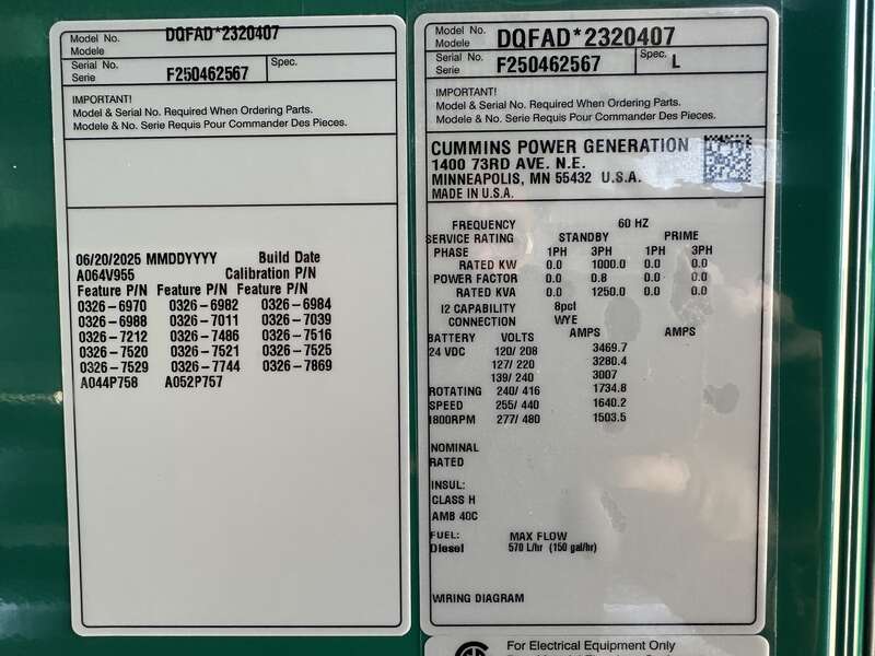 New Cummins DQFAD QST30-G5 NR2 Diesel Generator, EPA Tier 2