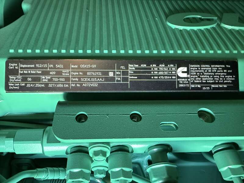 New Cummins DFEK QSX15-G9 Diesel Generator EPA Tier 2