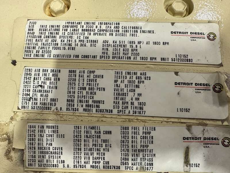 Used Kohler 450REOZD4 MTU 8V2000 Diesel Generator, 397 Hrs