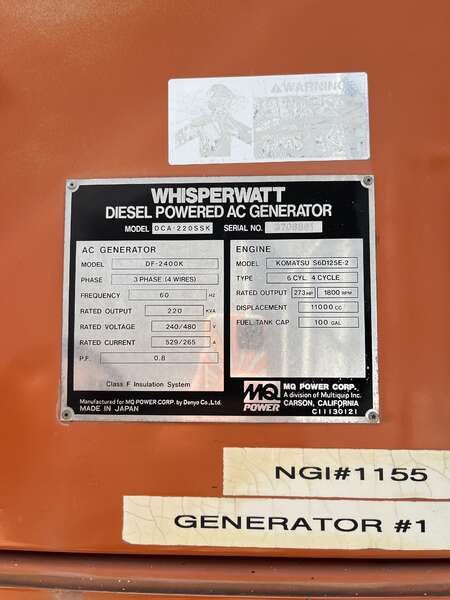 Used Multiquip DCA-220SSK Rental Grade Diesel Generator, 1090 Hrs