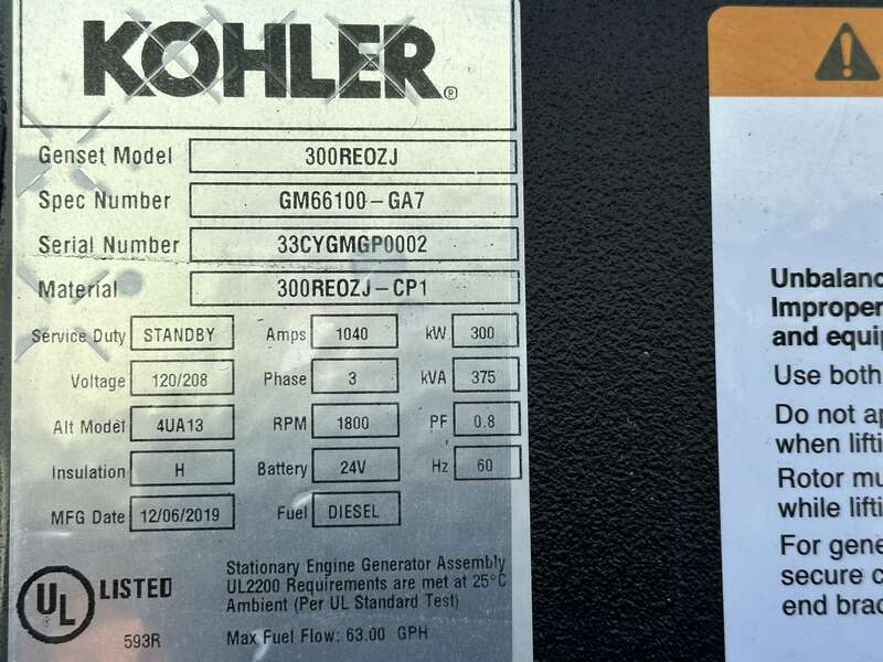 New Kohler 300REOZJ John Deere 6090HFG86 Diesel Generator, 2 Hrs, EPA Tier 3
