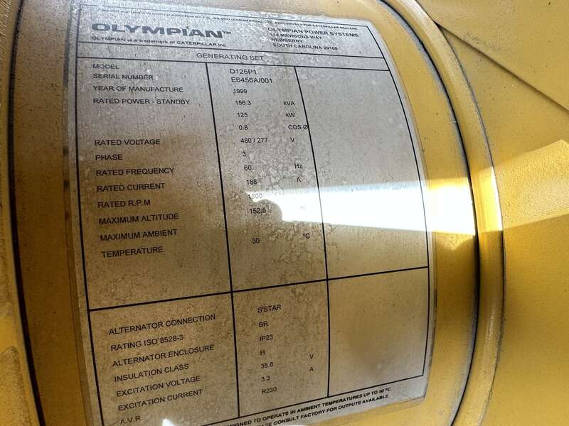 Used Caterpillar Olympian D125P1 Diesel Generator, 447 Hrs