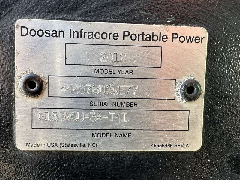 Doosan G150 Rental Grade Diesel Generator, 3139 Hrs, EPA Tier 4i