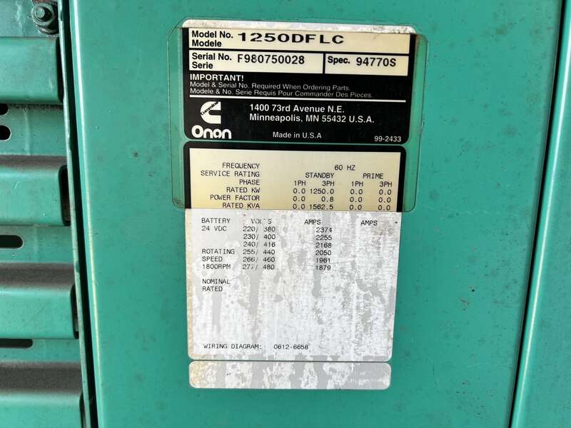 Used Cummins DFLC KTA50-G3 Diesel Generator, 41 Hrs