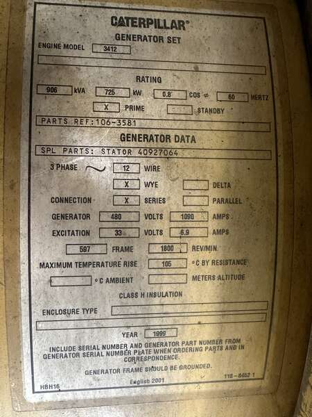Used Caterpillar 3412 Portable Diesel Generator 10190 Hrs