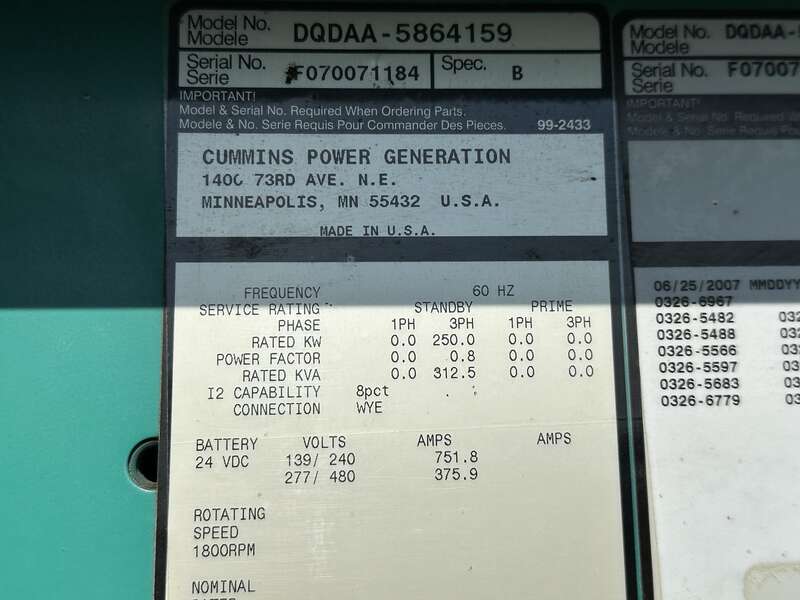 Used Cummins DQDAA Diesel Generator, 424 Hrs, EPA Tier 3