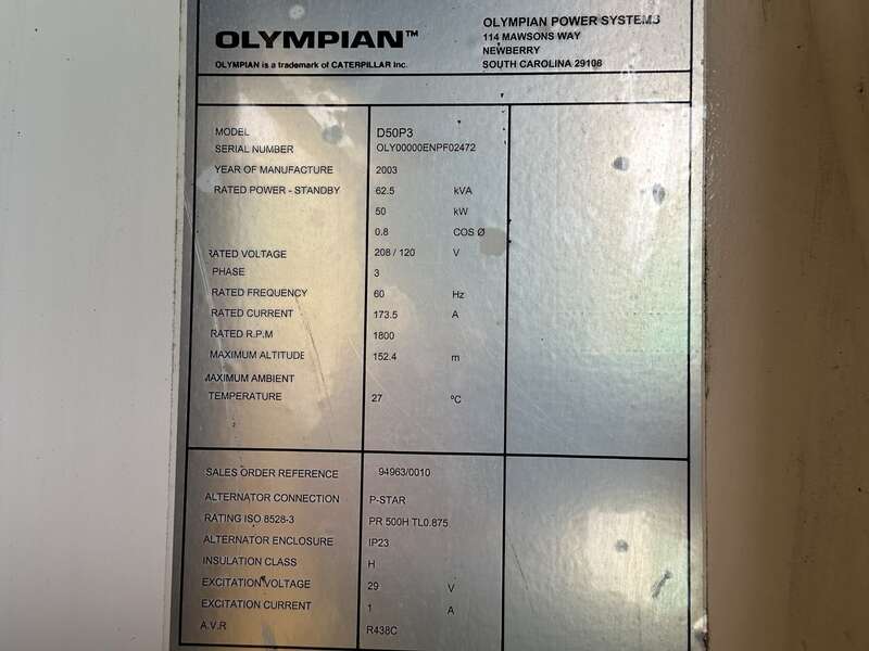 Used Caterpillar D50P3 Diesel Generator 654 Hrs