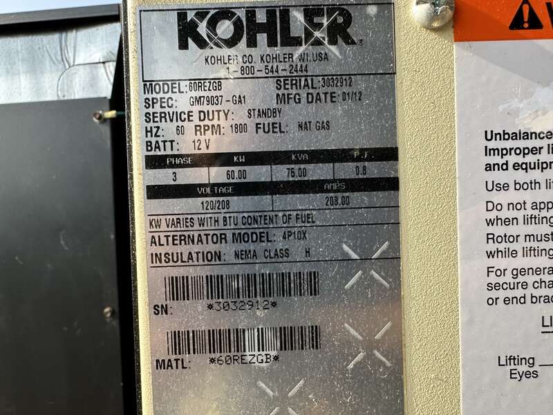 Used Kohler 60rezgb Natural Gas Propane Generator 526 Hrs 1 Or 3 Phase 60 Kw 0 Price