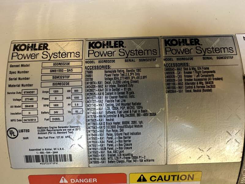 Used Kohler 800REOZDE Diesel Generator, 340 Hrs, EPA Tier 2