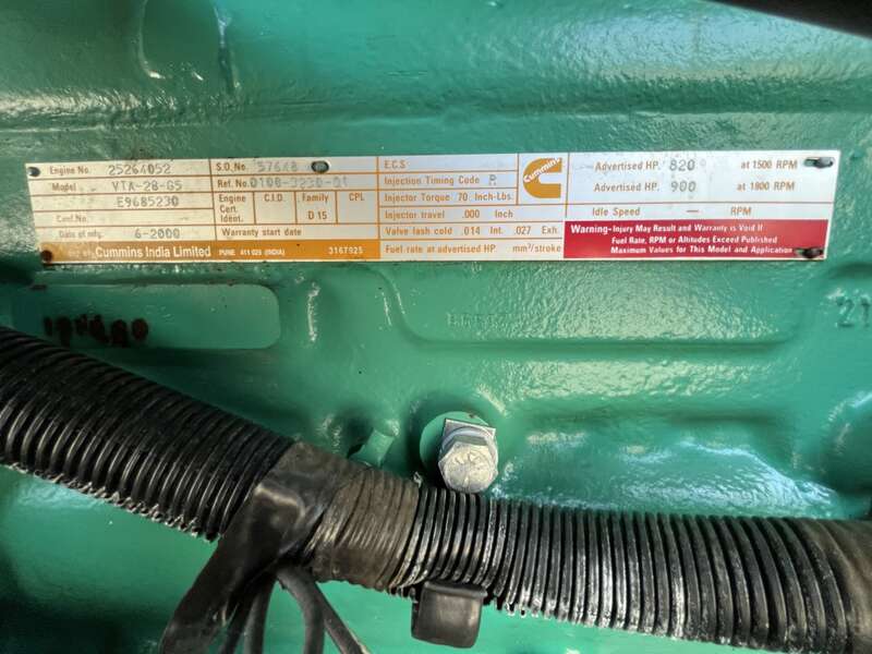 Used Cummins DFGB VTA28-G5 Diesel Generator, 367 Hrs