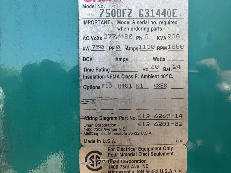 Used Cummins DFZ KTA38-G1 Diesel Generator, 1186 Hrs