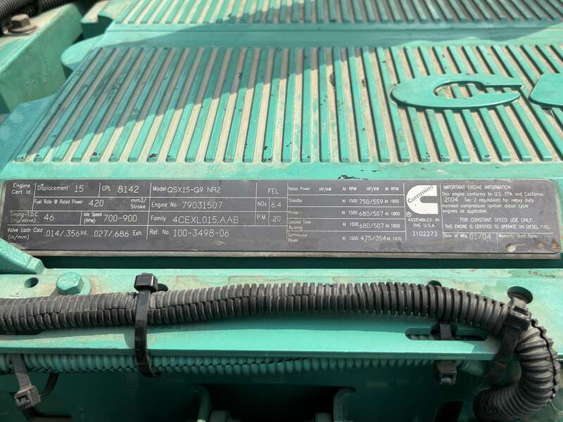 Used Cummins DFEK QSX15-G9 NR2 Diesel Generator 683 Hrs EPA Tier 2