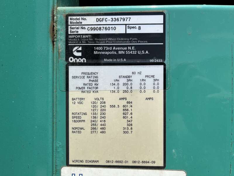 Used Cummins DGFC 6CTAA8.3-G1 Diesel Generator, 271 Hours