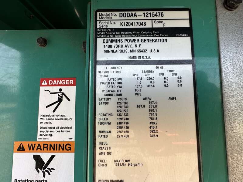 Used Cummins DQDAA QSL9-G3 NR3 Diesel Generator, 153 Hrs, EPA Tier 3