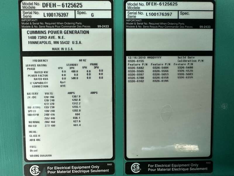 Used Cummins DFEH QSX15-G9 NR2 Diesel Generator 362 Hrs EPA Tier 2