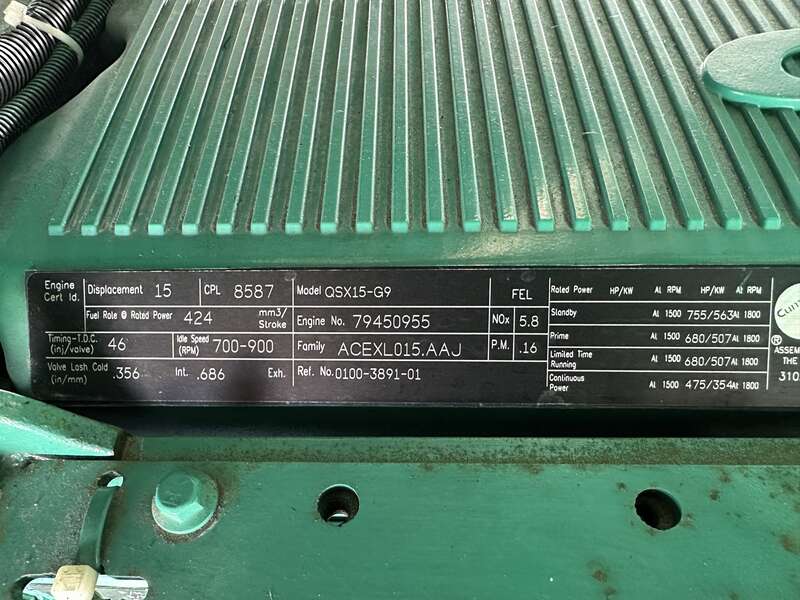 Used Cummins DFEH QSX15-G9 NR2 Diesel Generator 362 Hrs EPA Tier 2