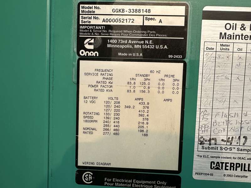 Used Cummins GGKB Natural Gas Generator, 561 Hrs