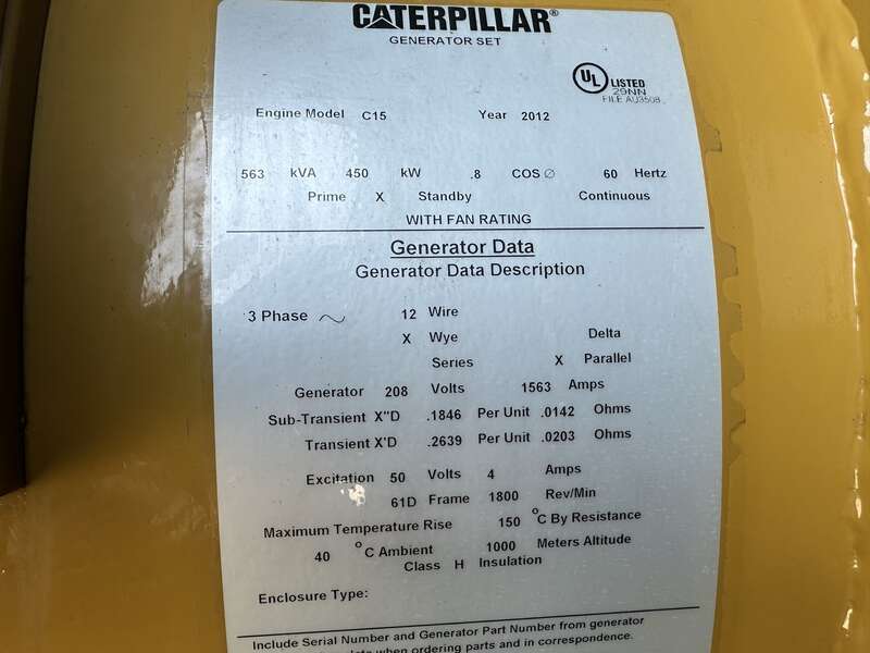 Used Caterpillar C15 Diesel Generator 286 Hrs EPA Tier 3