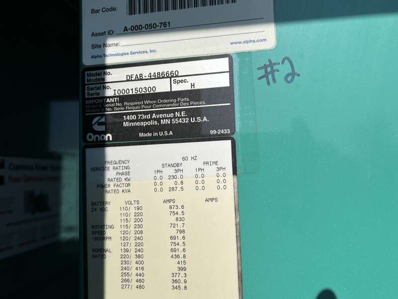 Used Cummins DFAB Diesel Generator, 237 Hrs