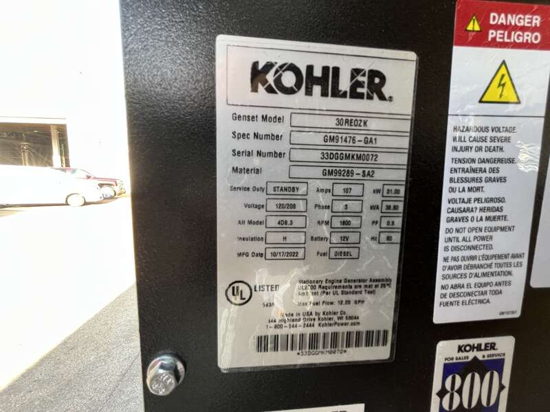 New Kohler 30REOZK Diesel Generator, 0 Hrs, EPA Tier 3
