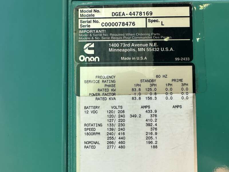 Used Cummins DGEA Diesel Generator, 187 Hrs