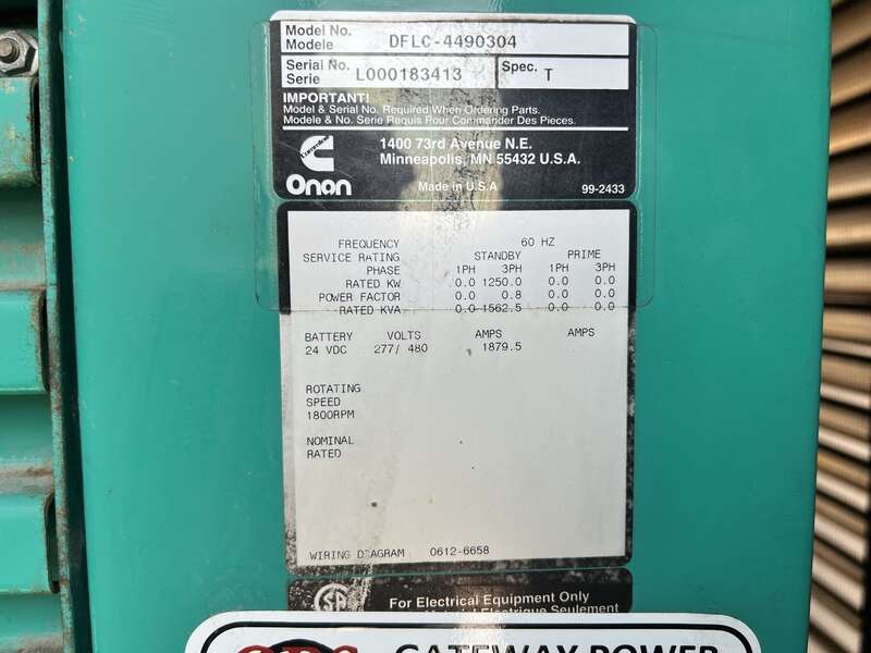 Used Cummins DFLC KTA50-G3 Diesel Generator, 723 Hrs