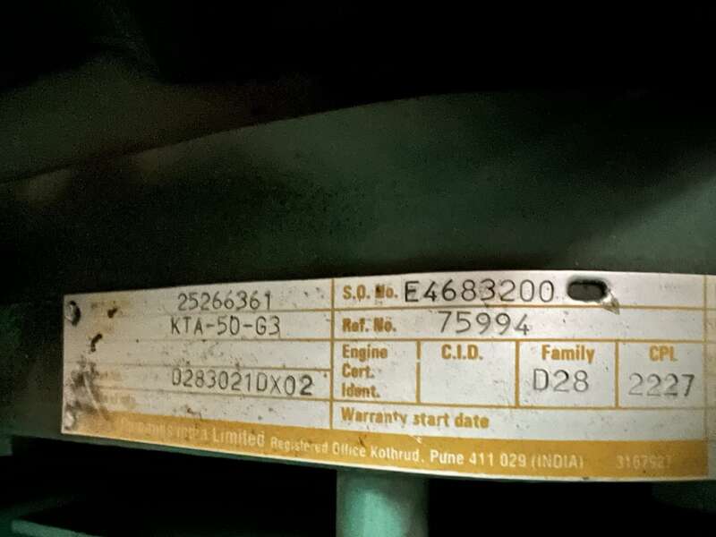 Used Cummins DFLC KTA50-G3 Diesel Generator, 723 Hrs