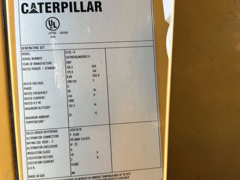 Used Caterpillar D125-6 Diesel Generator 225 Hrs EPA Tier 3