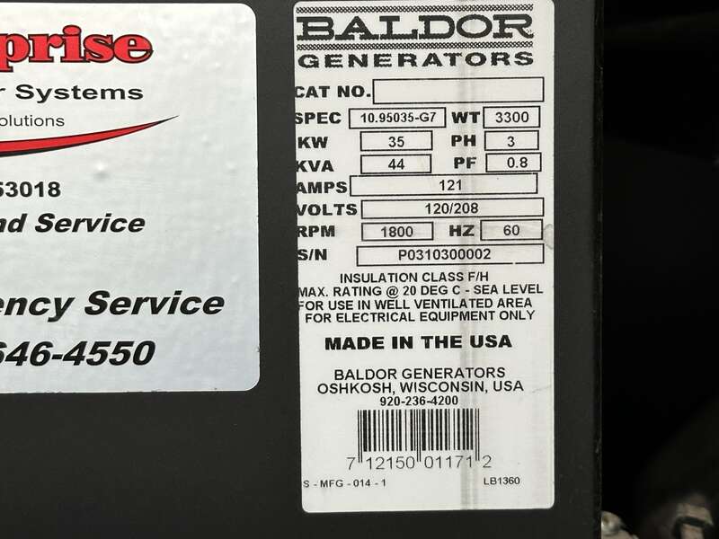 Used Baldor IGLC35-2GU Natural Gas / Propane Generator, 119 Hrs