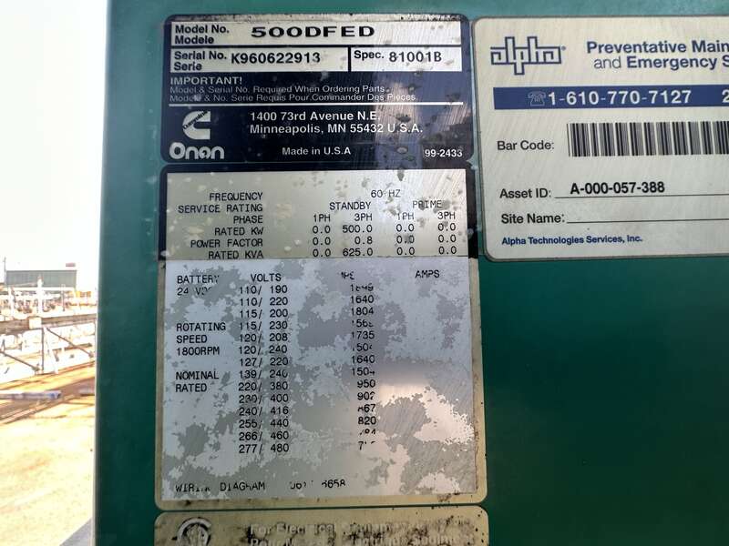 Used Cummins DFED KTA19-G4 Diesel Generator, 403 Hrs