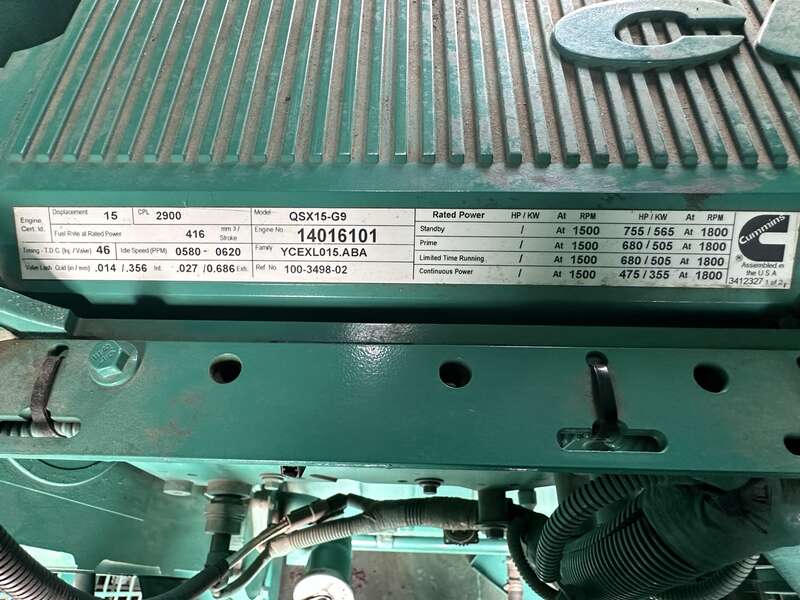 Used Cummins DFEK QSX15-G9 Diesel Generator, 47 Hrs