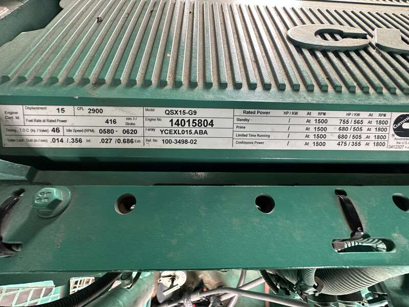 Used Cummins DFEK QSX15-G9 Diesel Generator, 53 Hrs