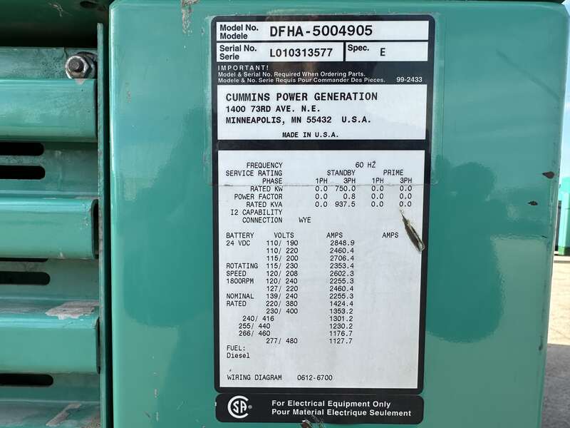 Used Cummins DFHA QST30-G1 Diesel Generator 93 Hrs