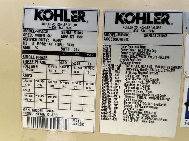 Used Kohler450REOZDD Detroit Diesel Series 60 14L  Diesel Generator, 707 Hrs, EPA Tier 3