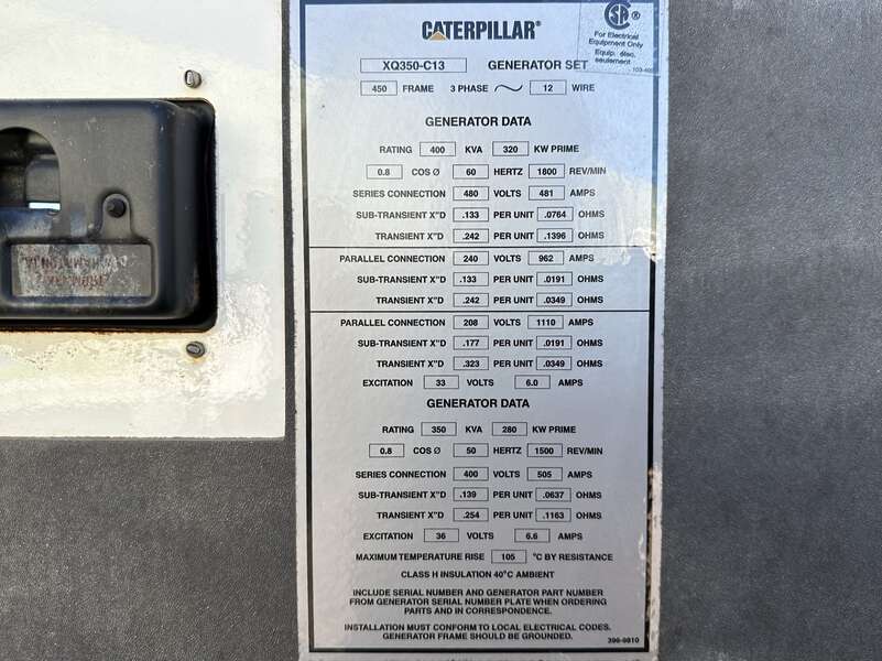 Used Caterpillar XQ350 C13 Rental Grade Diesel Generator 9428 Hrs EPA Tier 4i