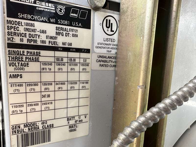 Used Detroit Diesel Spectrum 100GSG Natural Gas / Propane Generator, 171 Hrs