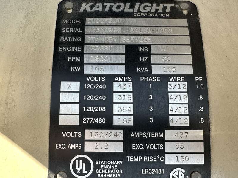 Used Katolight D105FGJ4 Diesel Generator | 898 Hrs - Single Phase | 105 ...