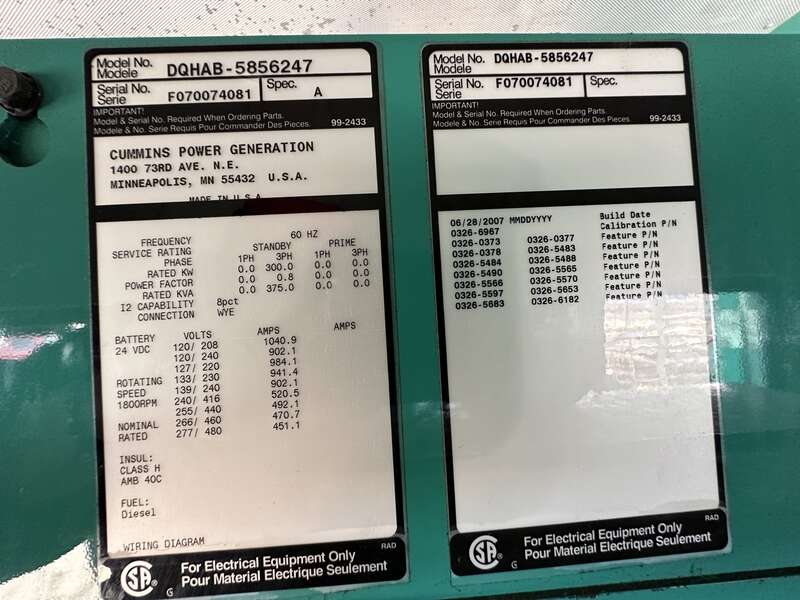 Used Cummins DQHAB QSM11-G4 Diesel Generator, 226 Hrs EPA Tier 3