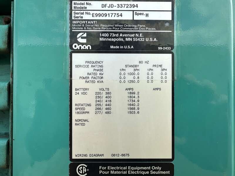 Used Cummins DFJD KTA38-G4 Diesel Generator, 353 Hrs